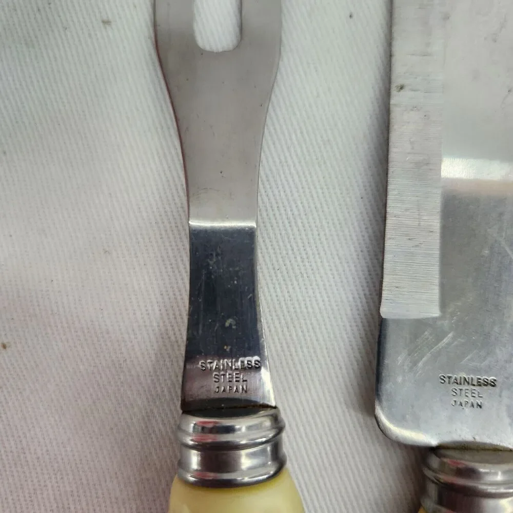 Vintage Antler Horn Faux Handle Knife & Fork Carving Set - Japan - 10